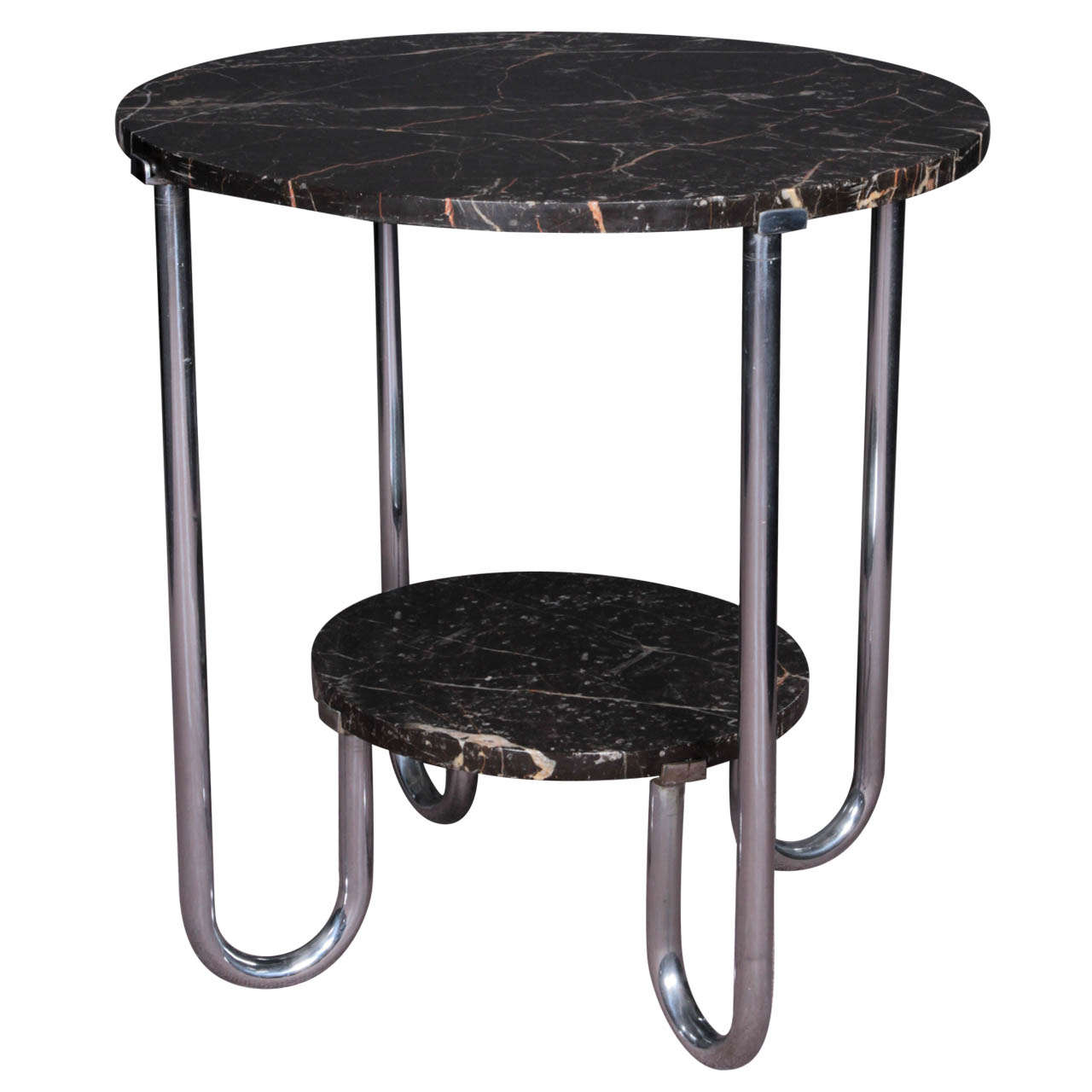 Mid-Century Tubular Occasional Table in Marble and Chrome