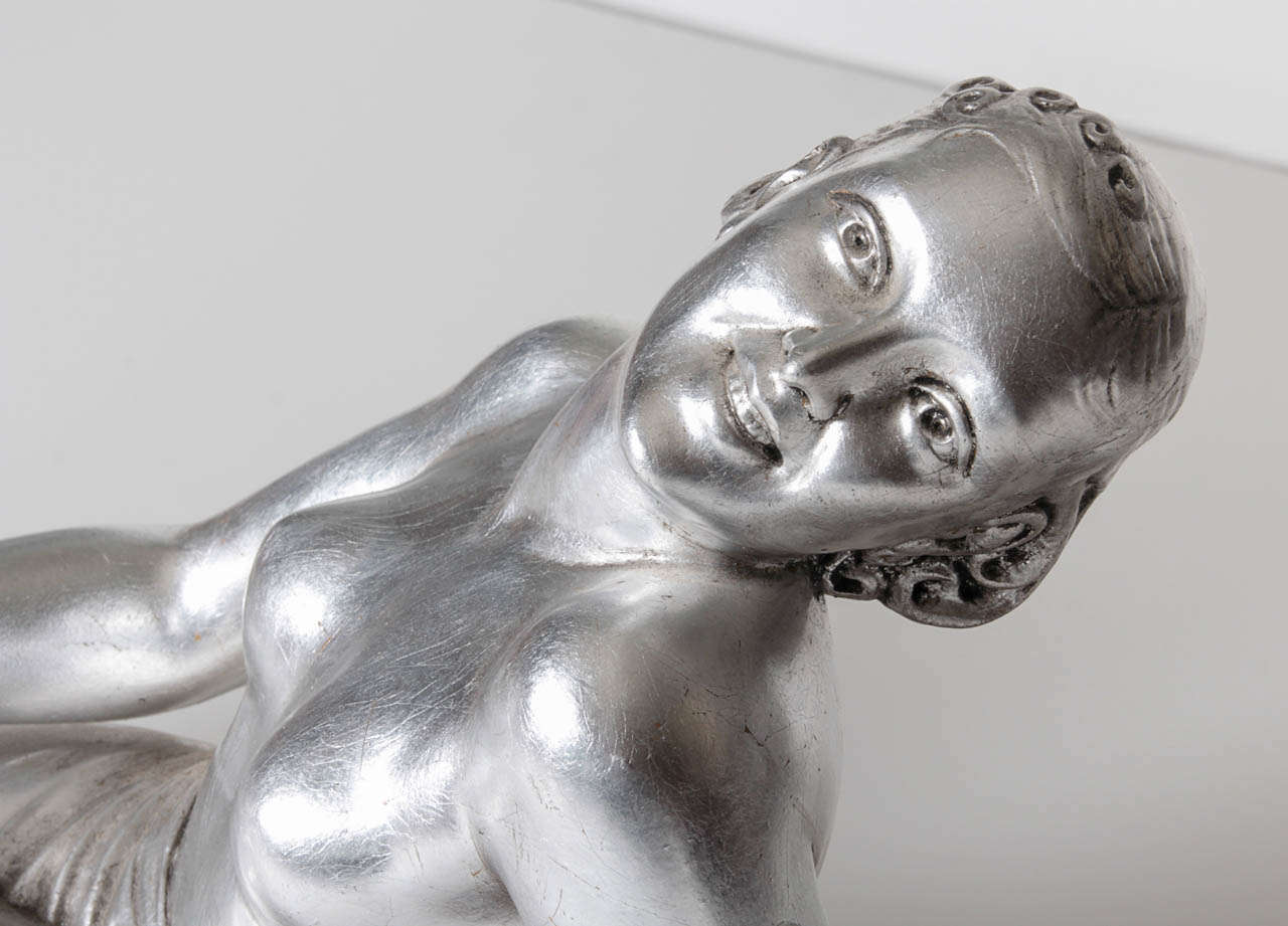 Art Deco French Silver Leaf over Gesso Sculpture of a Mother and Child- A. Godard