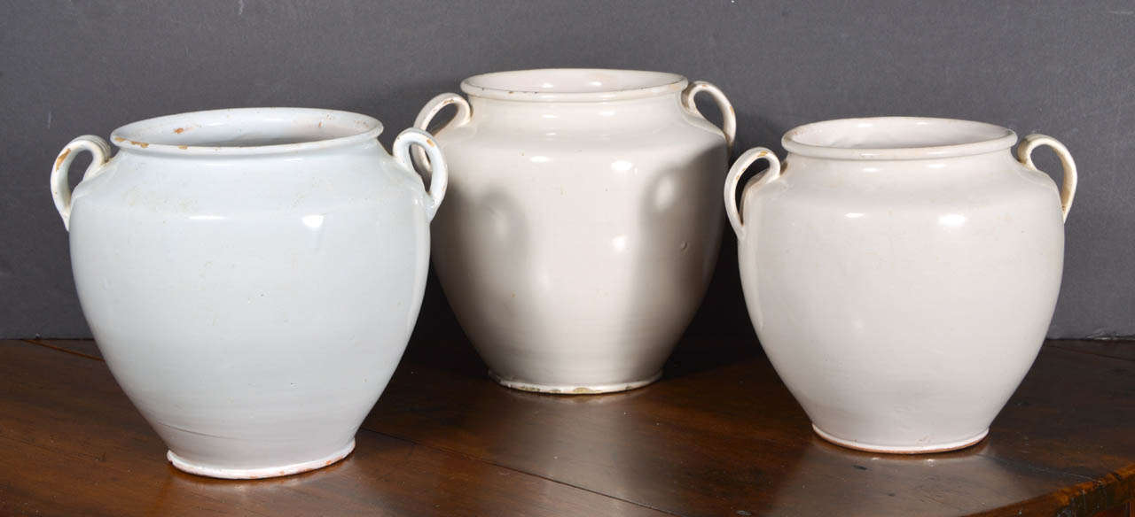 19th c. White Confit Pots from the Toulouse area.   Each one is priced individually.