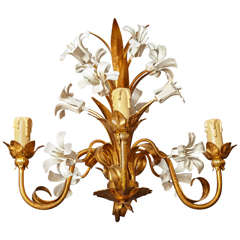 1950s Hollywood Regency Flower Gold Gilt Iron Chandelier 1950s Hollywood Regency Flower Gold Gilt Iron Chandelier