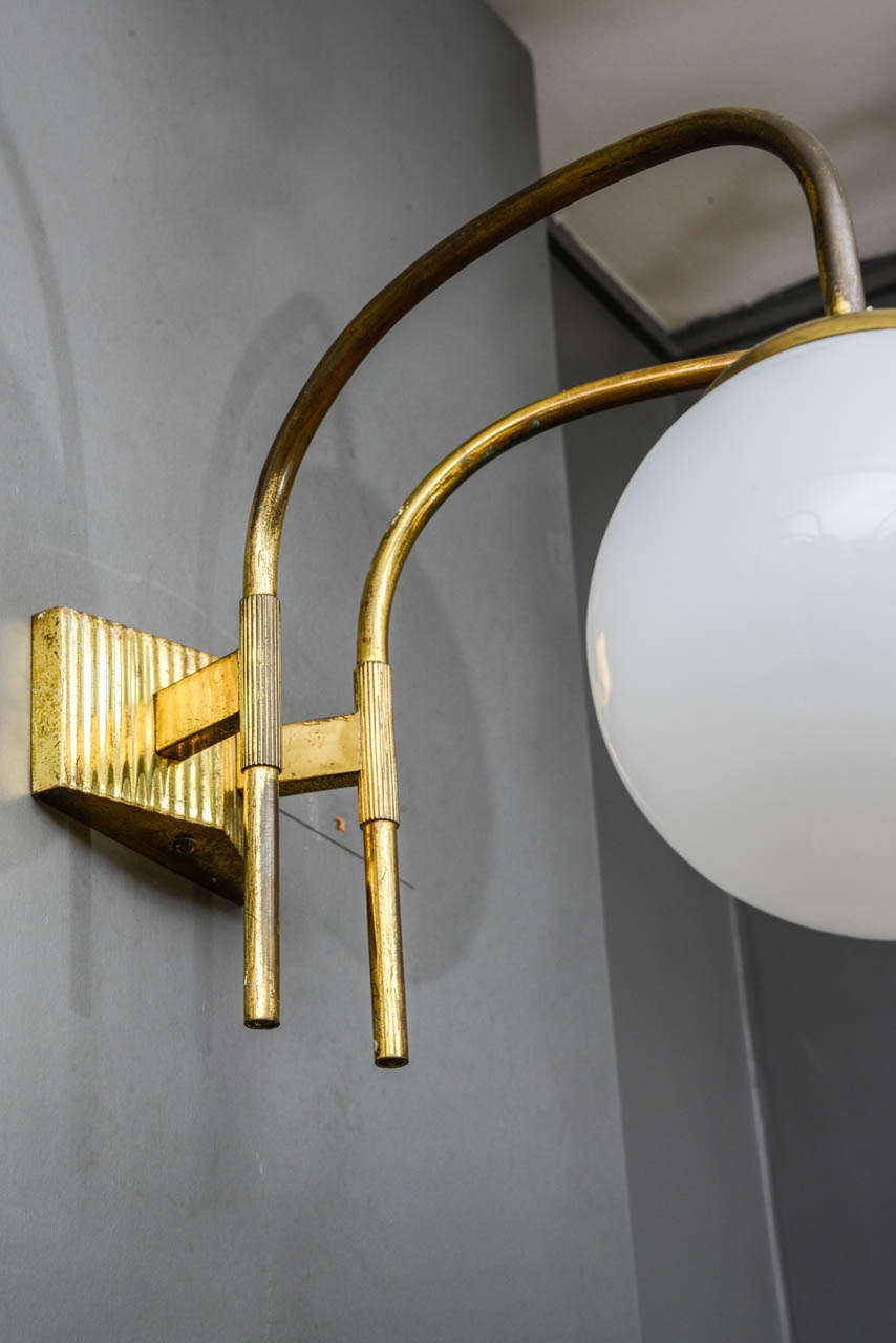 Mid-20th Century Set of Six Brass and Glass Wall Sconces