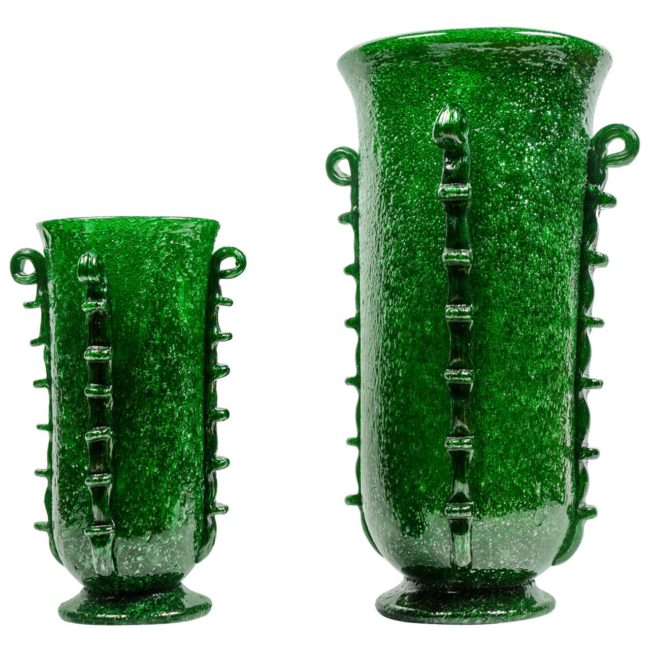 Rare Pair of Green Murano Glass Vases by Napoleone Martinuzzi