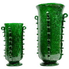 Seltenes Paar Vasen aus grünem Muranoglas von Napoleone Martinuzzi