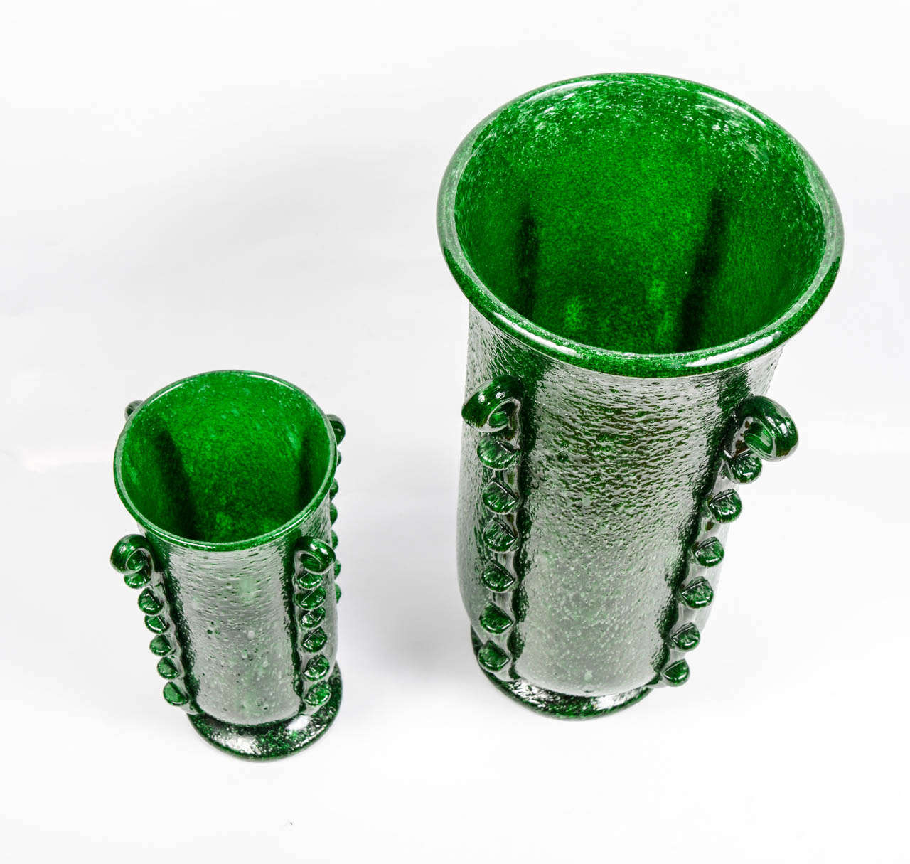 Art Deco Rare Pair of Green Murano Glass Vases by Napoleone Martinuzzi