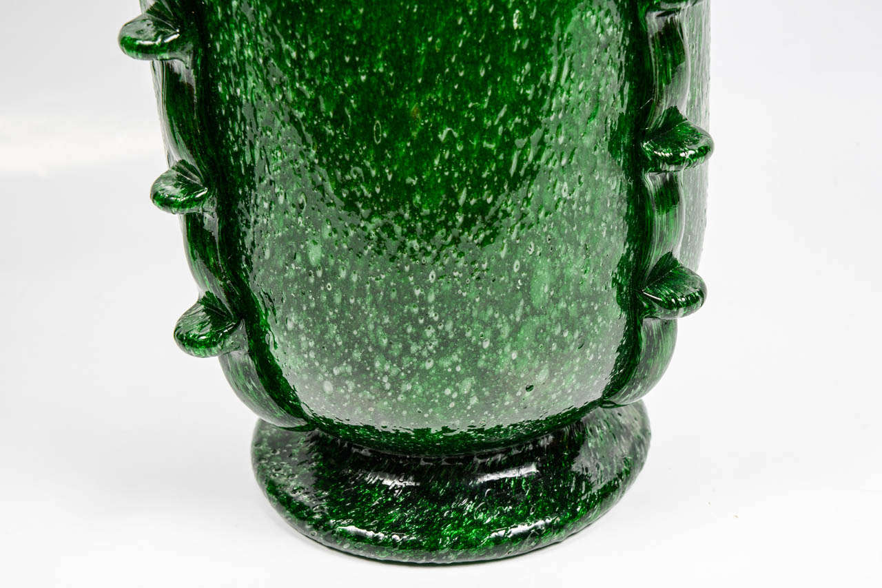 Mid-20th Century Rare Pair of Green Murano Glass Vases by Napoleone Martinuzzi