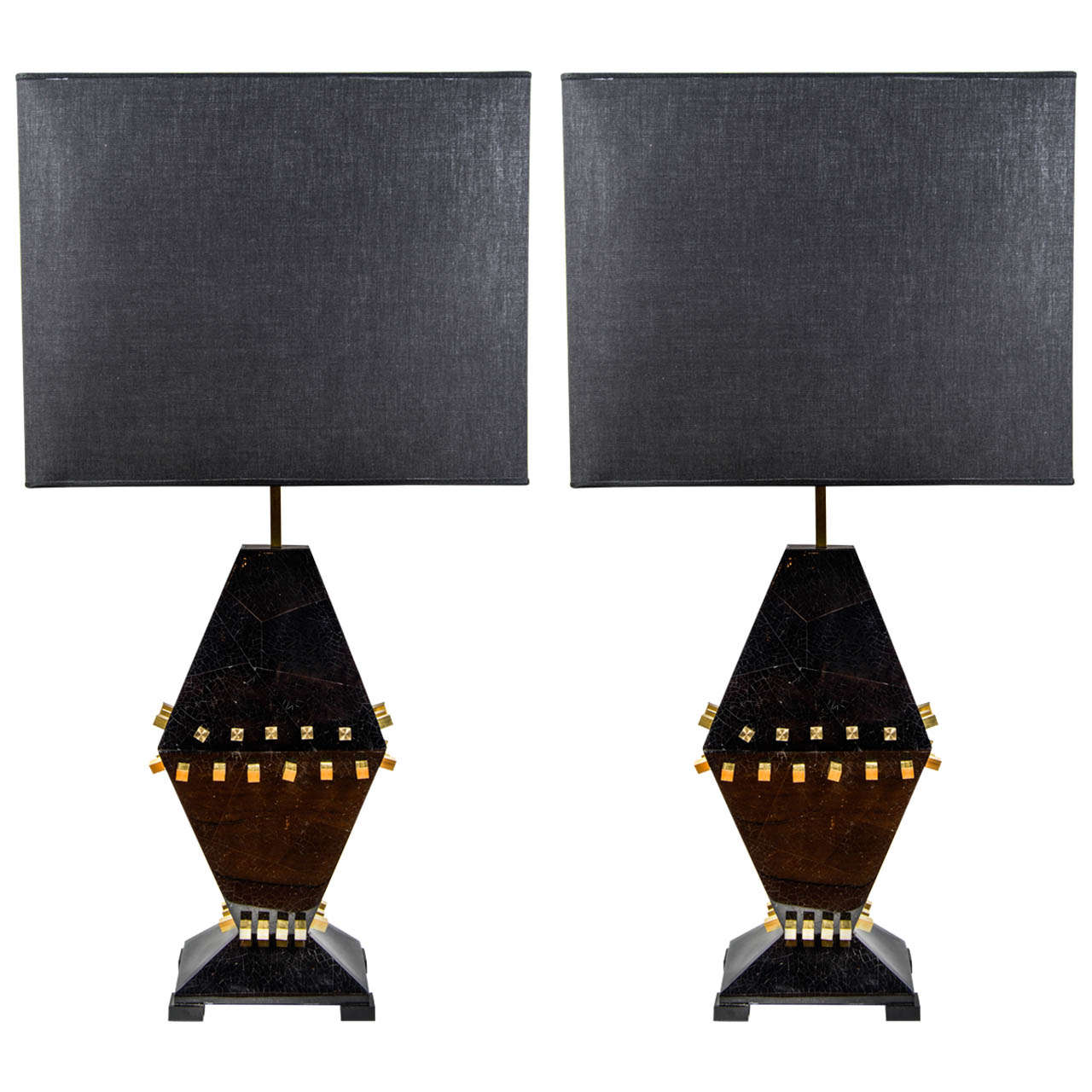Pair of Nice Black Nacre and Brass Lamps For Sale