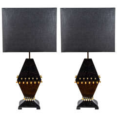 Pair of Nice Black Nacre and Brass Lamps