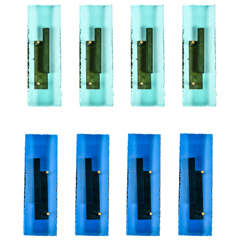 Set of Eight Blue and Green Pure Wall Sconces in the Style of Fontana Arte