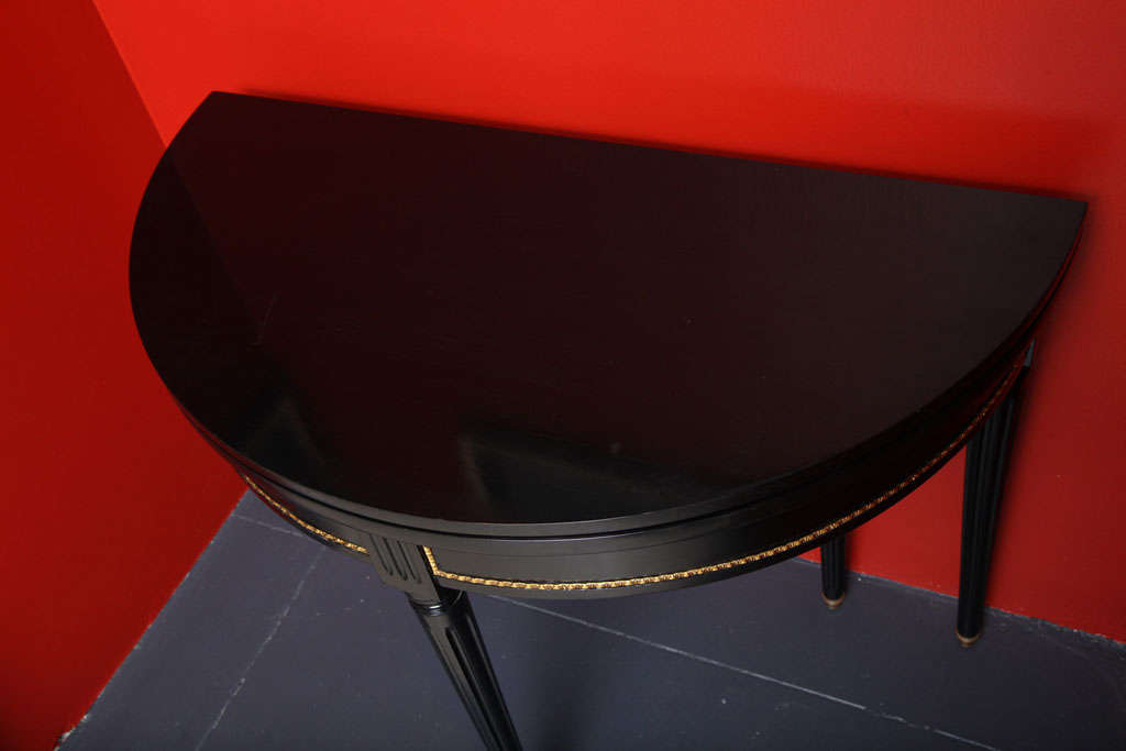 Brass Black Lacquered Demilune Table Attributed to Maison Jansen