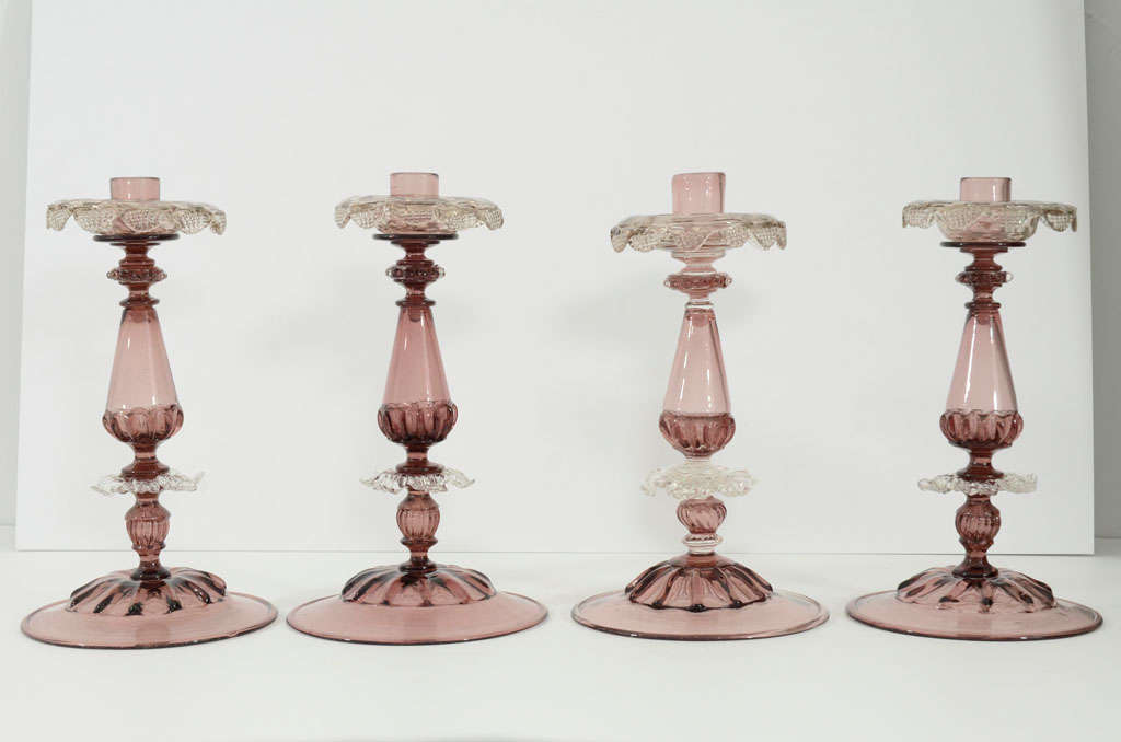 Set of four Venetian glass candlesticks by Salviati & C.