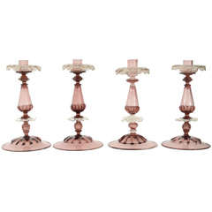 Set of four Venetian glass candlesticks by Salviati & C.