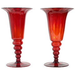 A pair of Venetian Glass red vases