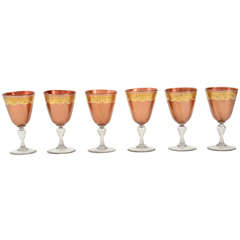 Antique Six matched Venetian Glass liquor glasses