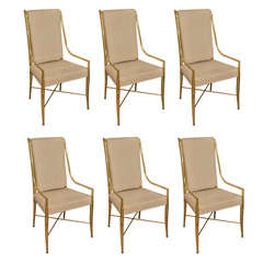 Set of 8 Faux Brass Bamboo Dining Chairs in Suede