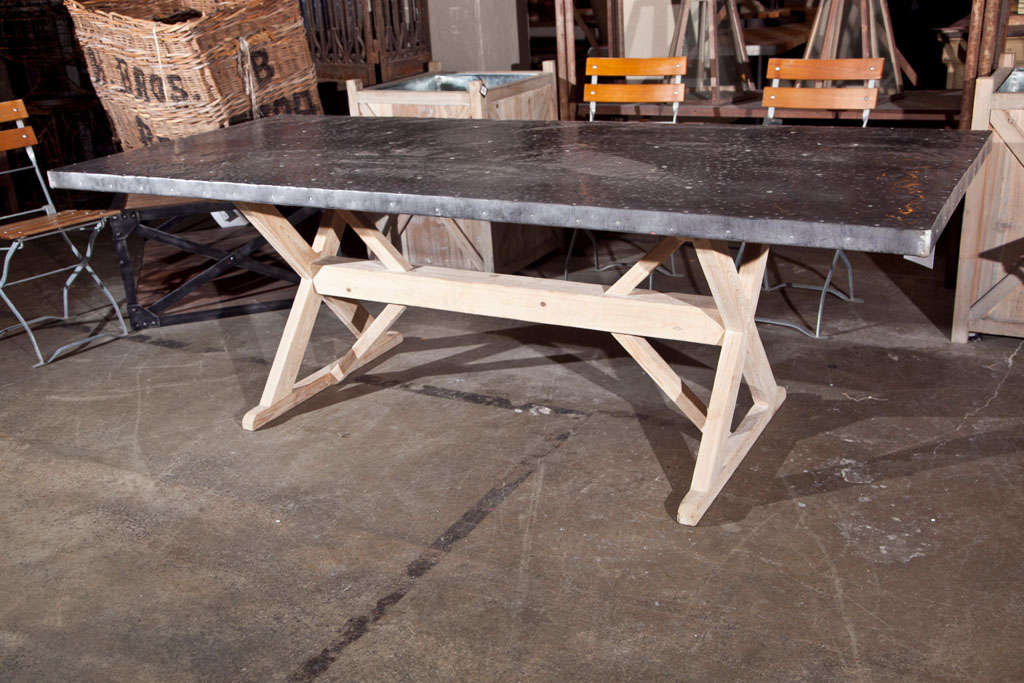 Belgian Zinc Top Trestle Base Table