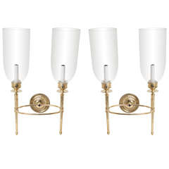Pair of Brass Sconces with Glass Globes