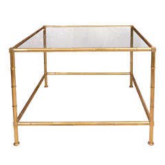 Single brass faux bamboo end table with glass top