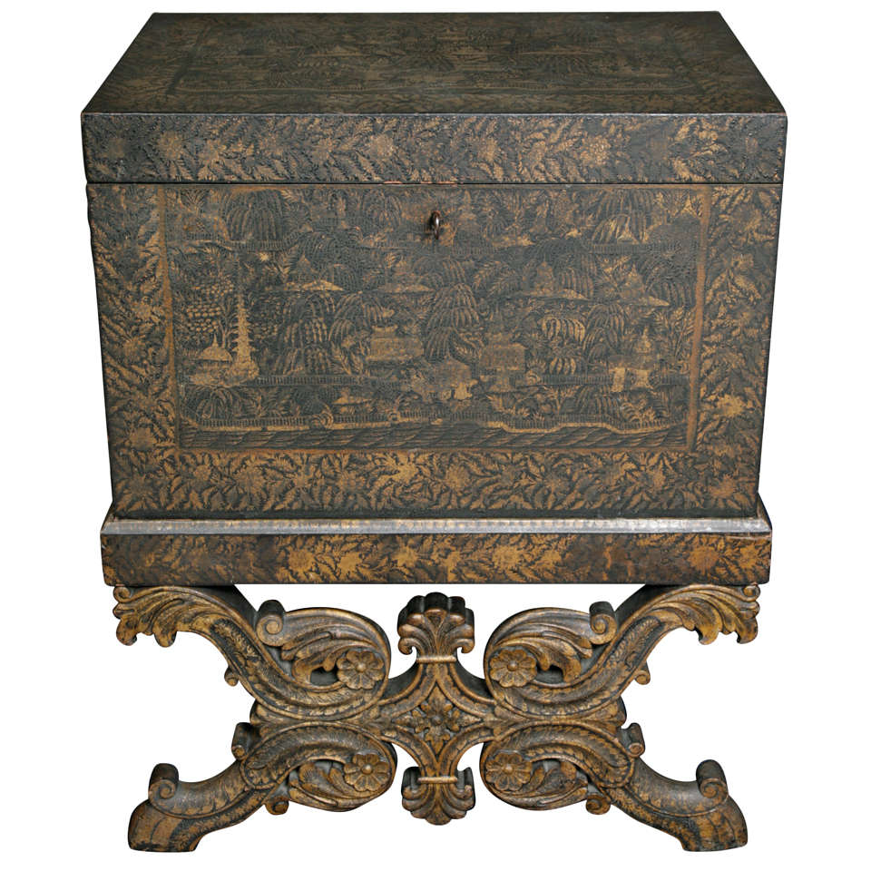 Indian Chinoiserie chest on stand, 19th C For Sale