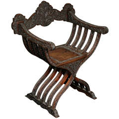 Antique Carved Wooden Armchair, 19th Century