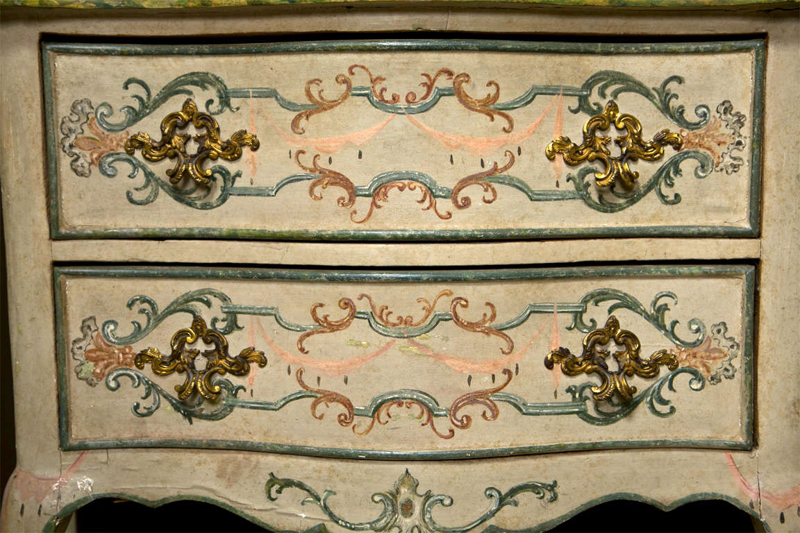 19th century faux marble-top Continental commode.
Hand-painted.