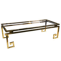 1970
s Vintage  Brass Greek Key Leg Coffee Table*