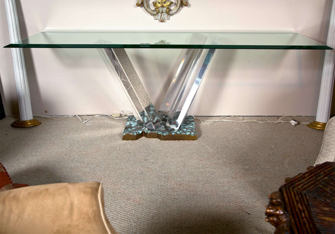 Great Lucite and Bronze Console Table, Artist Signed For Sale 2