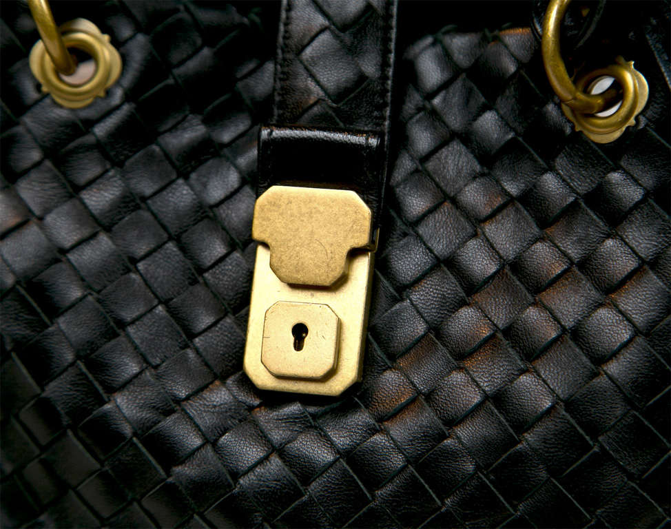 Bottega Veneta Woven Leather Satchel Brass Hardware presented by funkyfinders In Excellent Condition In Stamford, CT