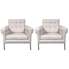 Pair of 1960's Stainless Steel Upholstered Armchairs