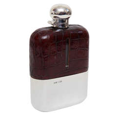 Large Crocodile and Sterling Silver Hip Flask by James Dixon & Sons