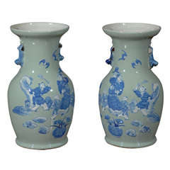 Pair of Blue and Green Vases