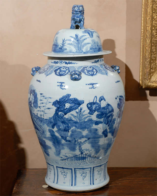 Blue and White Vases with Lids at 1stdibs