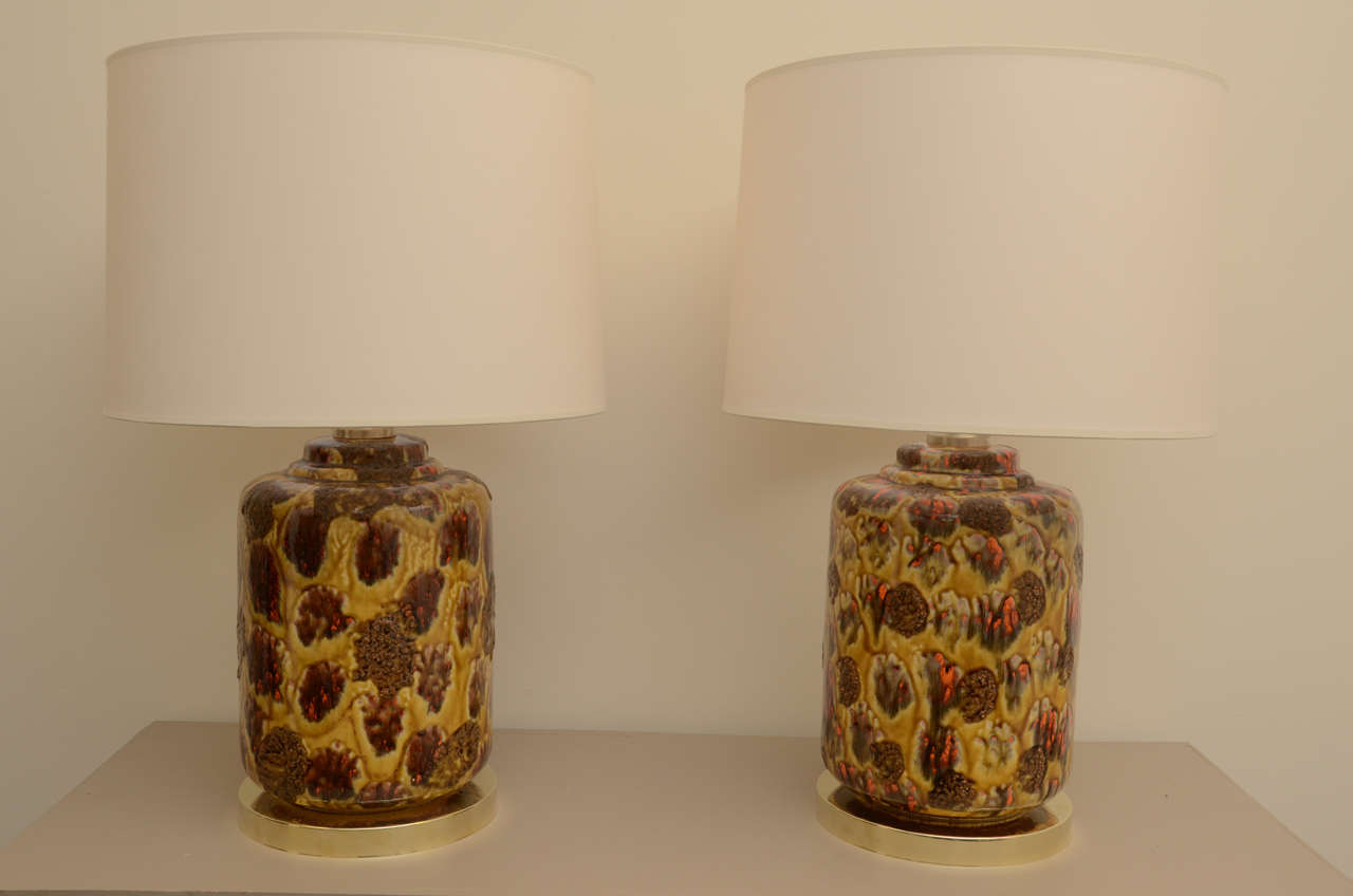 Pair of 1960's Drip Glaze Lamps