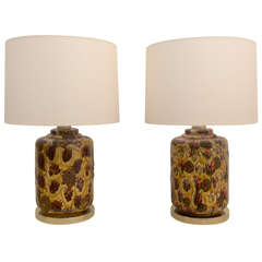 Pair of 1960's Drip Glaze Lamps