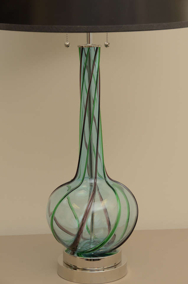 Italian Pair Of Murano Swirl Glass Lamps