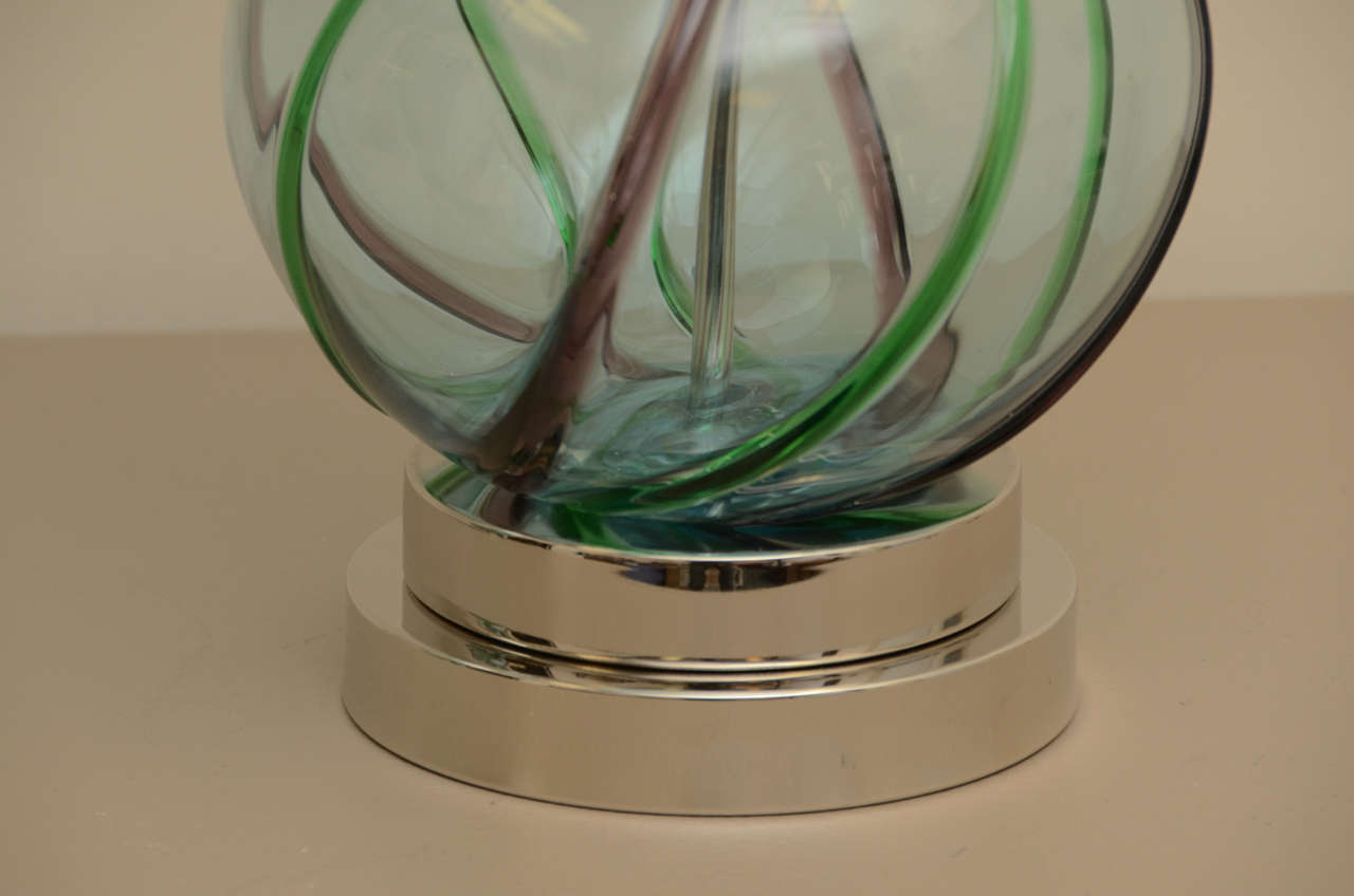 Pair Of Murano Swirl Glass Lamps In Excellent Condition In New York, NY