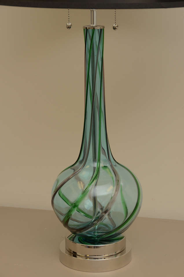 Mid-20th Century Pair Of Murano Swirl Glass Lamps