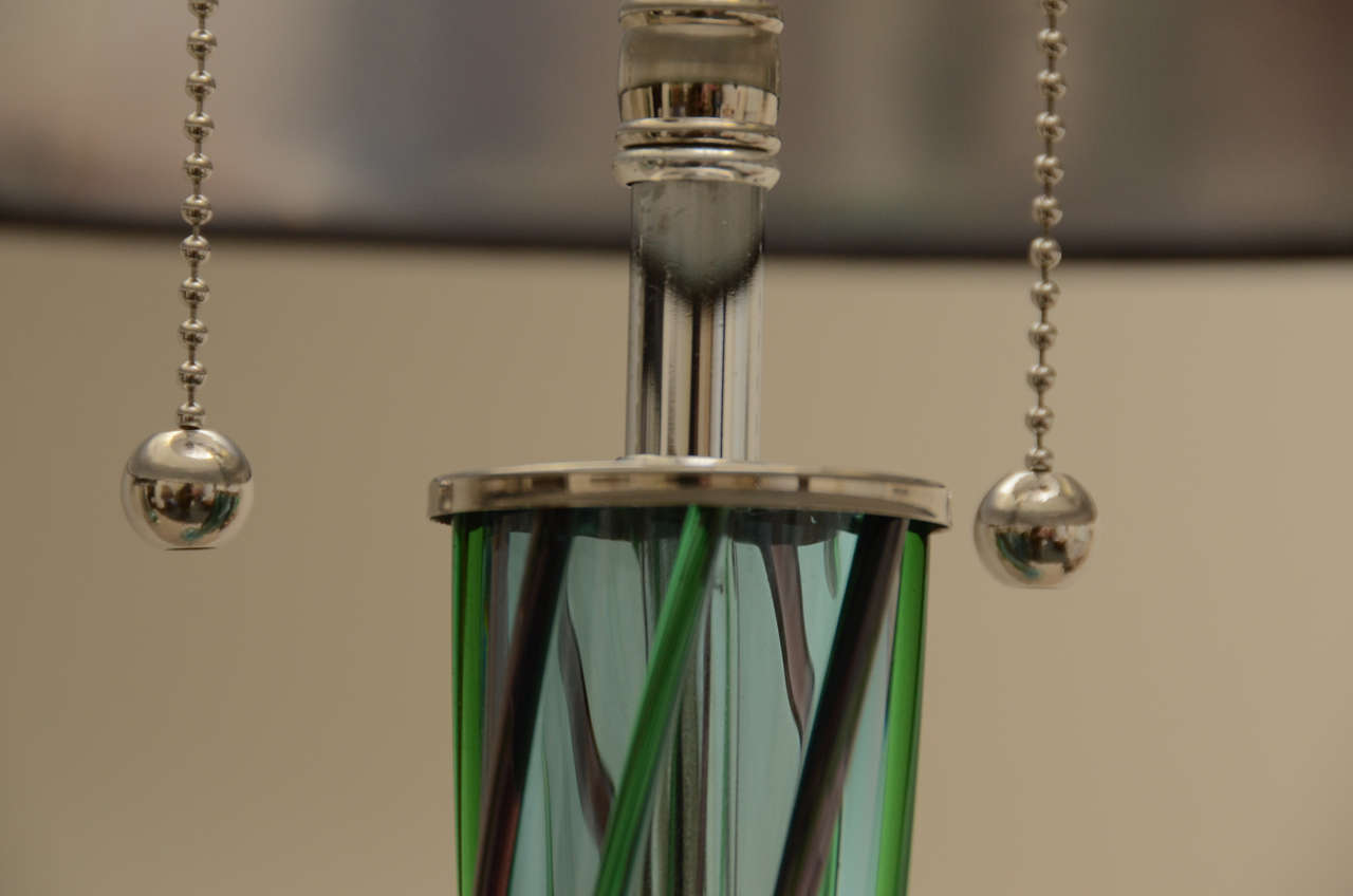 Nickel Pair Of Murano Swirl Glass Lamps