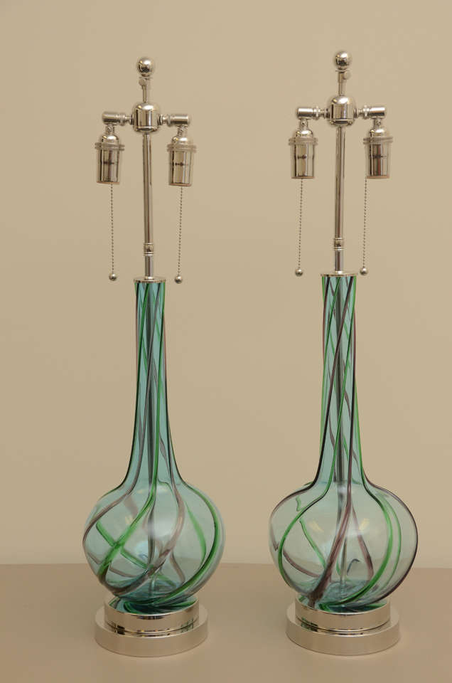 Pair Of Murano Swirl Glass Lamps 1