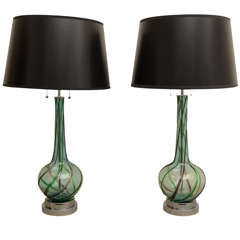 Pair Of Murano Swirl Glass Lamps