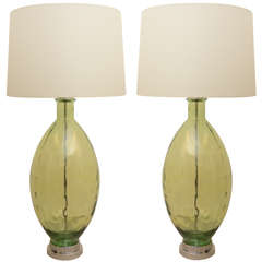 Large Pair of Green Glass lamps