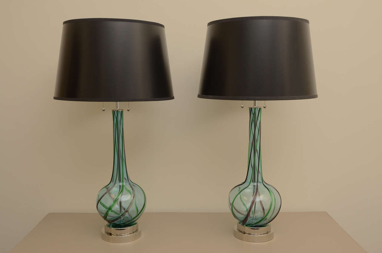 Pair Of Murano Swirl Glass Lamps at 1stdibs