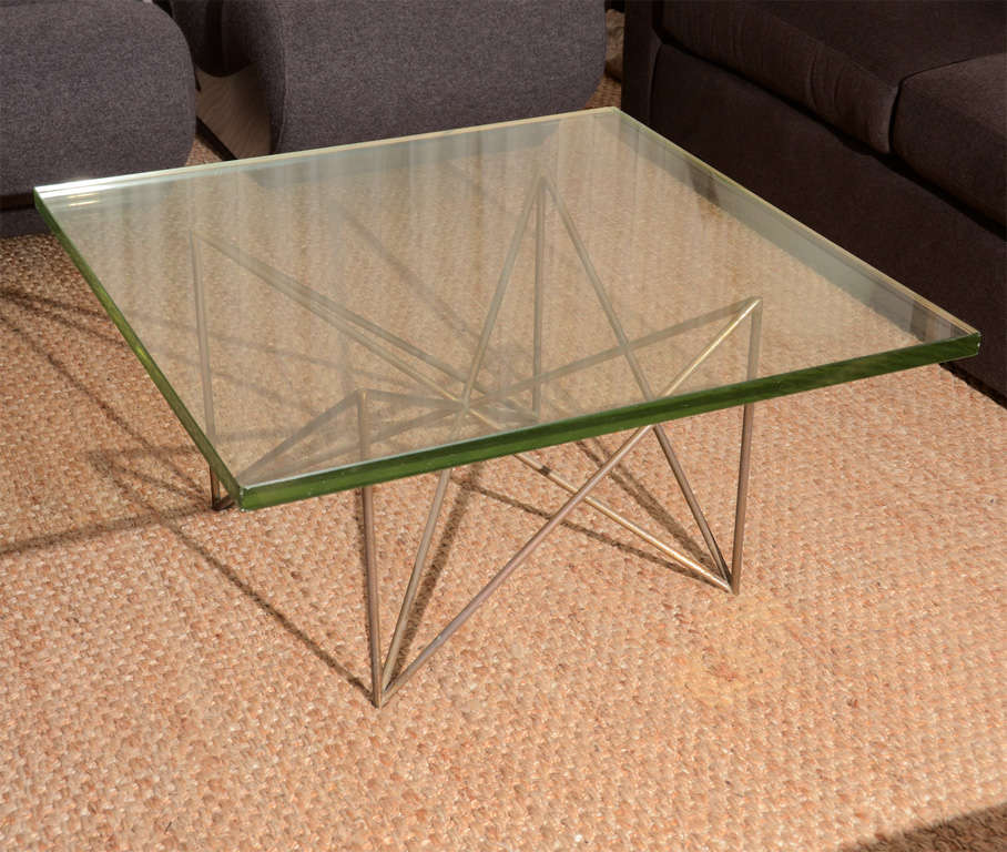 Brass Base Coffee Table with Original Glass Top by Max Ingrand. Glass top has some minor scratches and chips. 