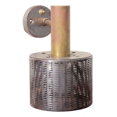 Industrial Wall Sconce in Brass and Perforated Steel