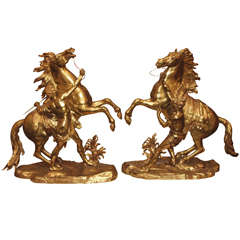 Vintage A Large Pair Of French Bronze Chevaux De Marly