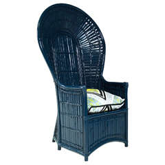 Painted Navy Blue Lacquered Fan Chair