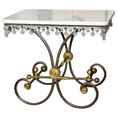 Victorian Bakers Table with Iron Base and Marble Top