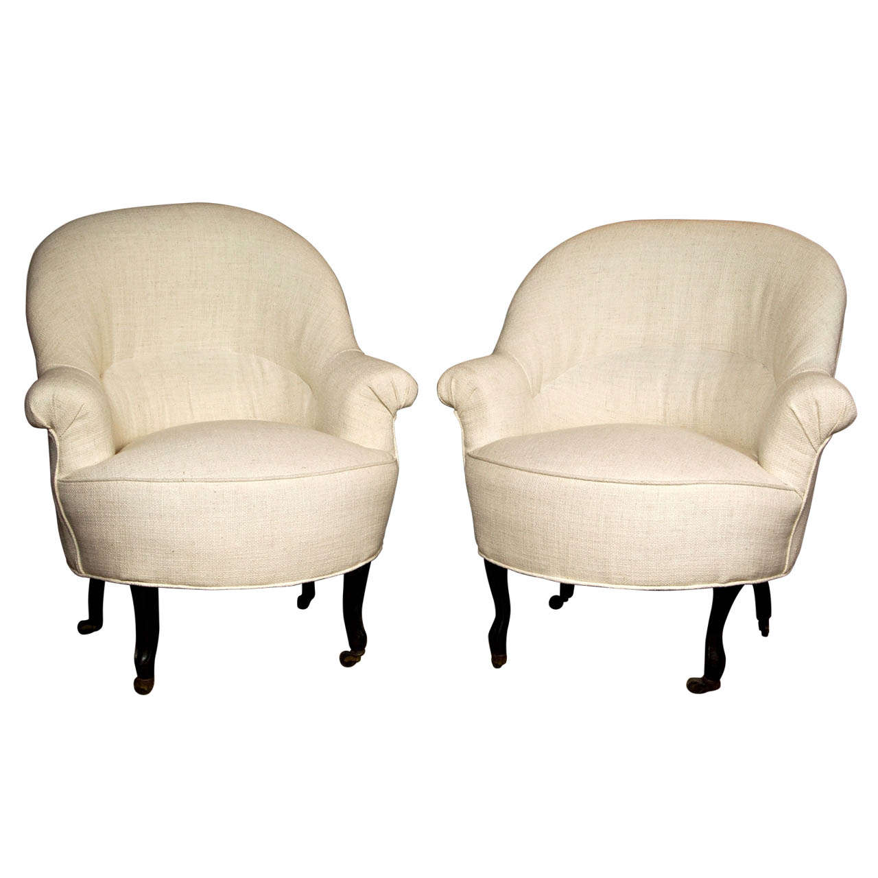 Pair of 19th c. French Round Back Chairs with Scrolled Arms