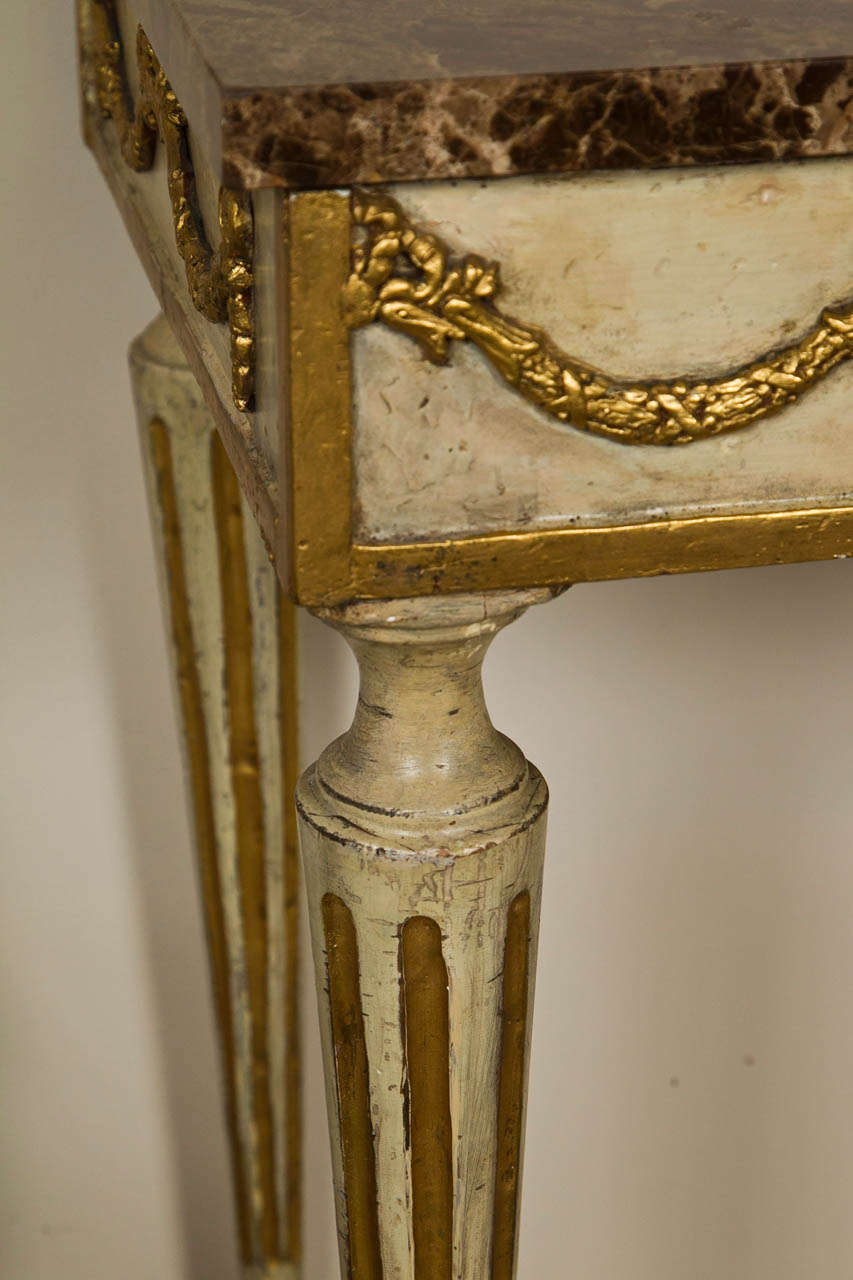 Neoclassical Style Marble Topped Painted and Gilt Console Table 1
