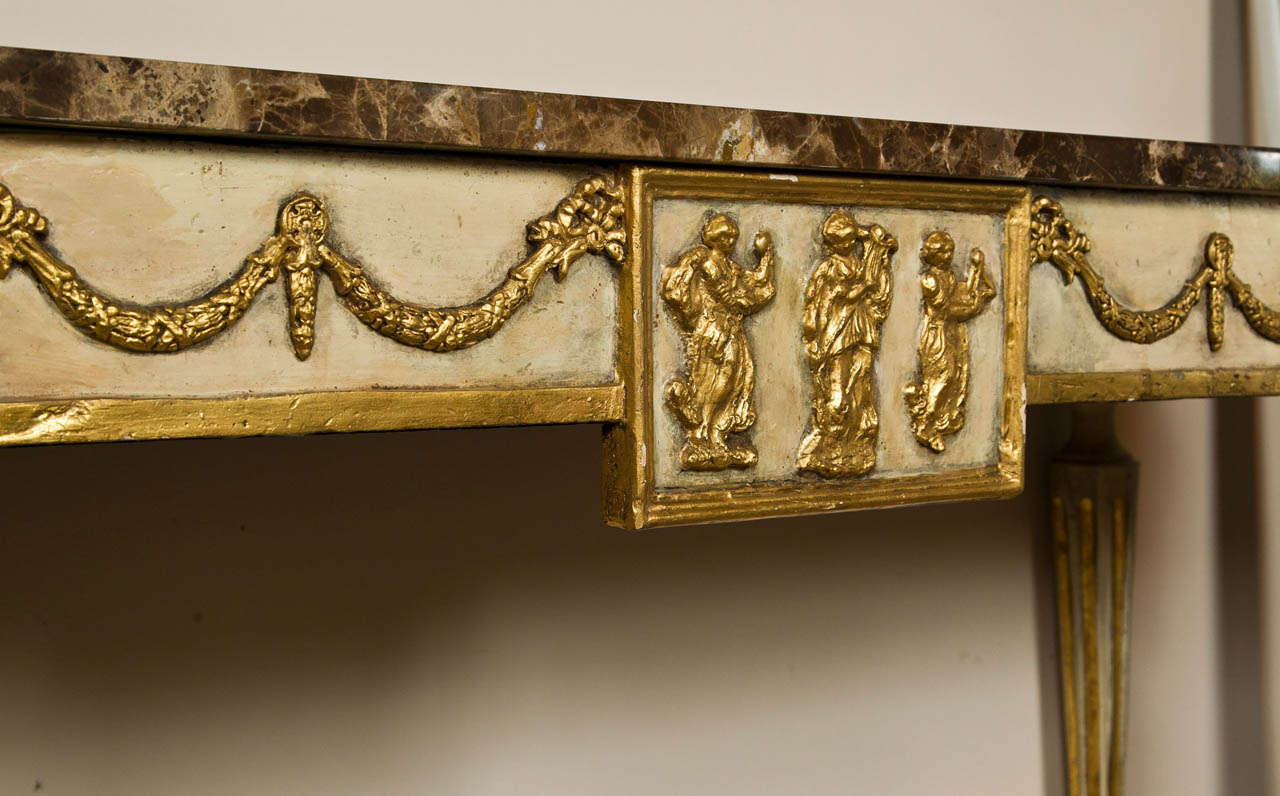 Neoclassical Style Marble Topped Painted and Gilt Console Table 4