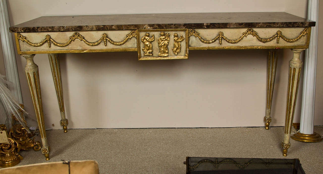 Neoclassical Style Marble Topped Painted and Gilt Console Table 6